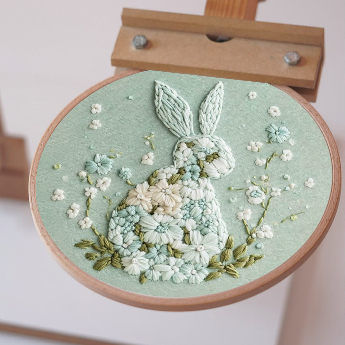 Rubbyoo Embroidery Kit - Bunny With Floral | Hand Stitch Gift