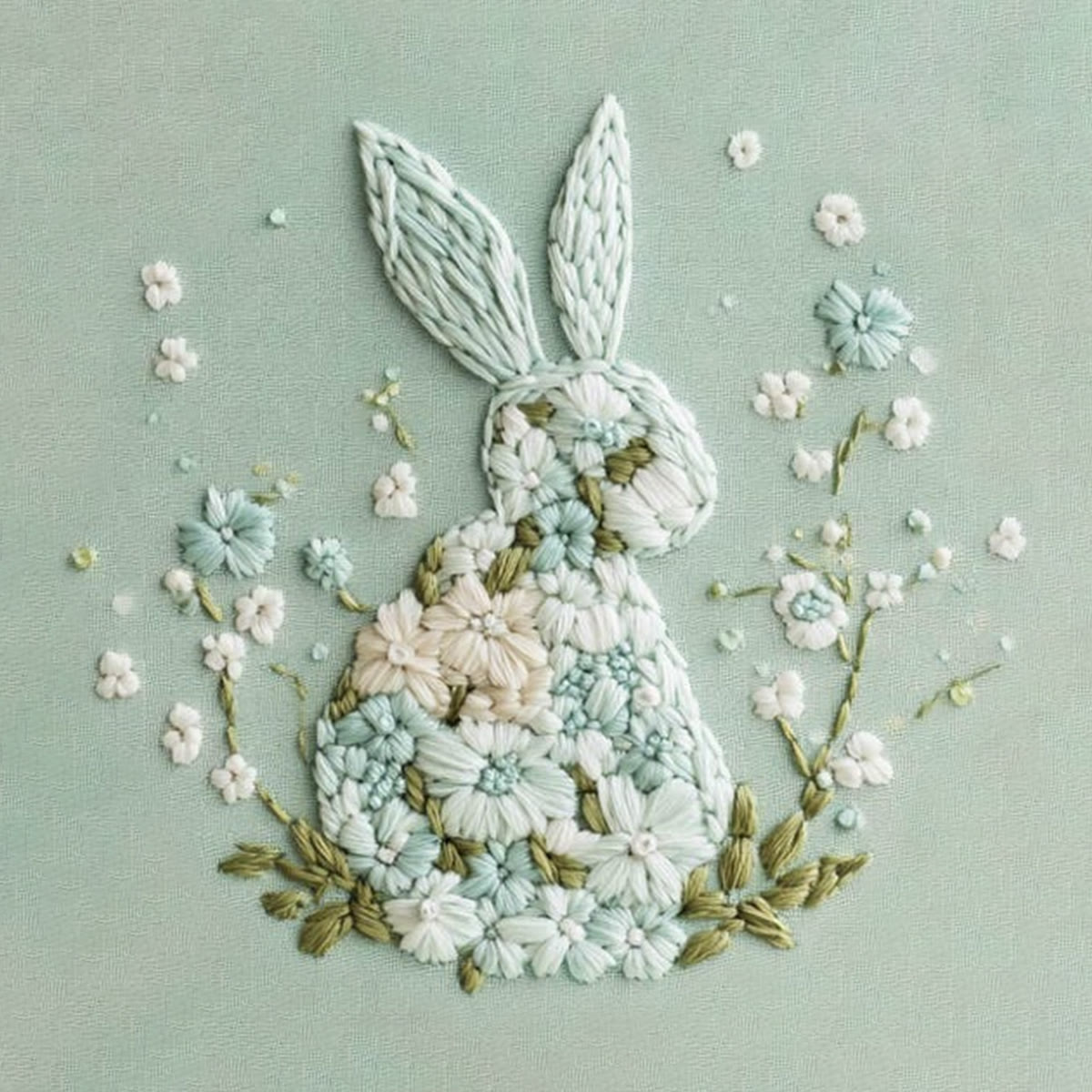 Rubbyoo Embroidery Kit - Bunny With Floral | Hand Stitch Gift