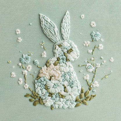 Rubbyoo Embroidery Kit - Bunny With Floral | Hand Stitch Gift