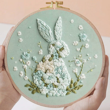 Rubbyoo Embroidery Kit - Bunny With Floral | Hand Stitch Gift
