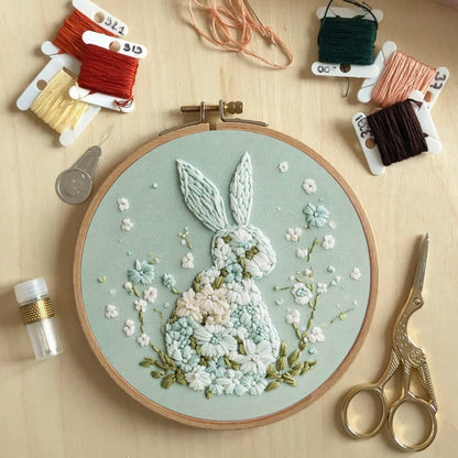 Rubbyoo Embroidery Kit - Bunny With Floral | Hand Stitch Gift
