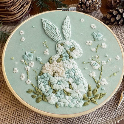 Rubbyoo Embroidery Kit - Bunny With Floral | Hand Stitch Gift