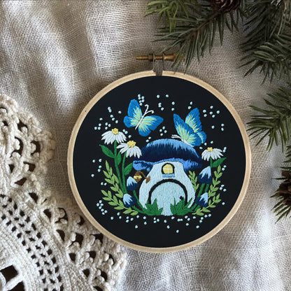 Rubbyoo Embroidery Kit - Blue Dreamy Glowing Mushroom House