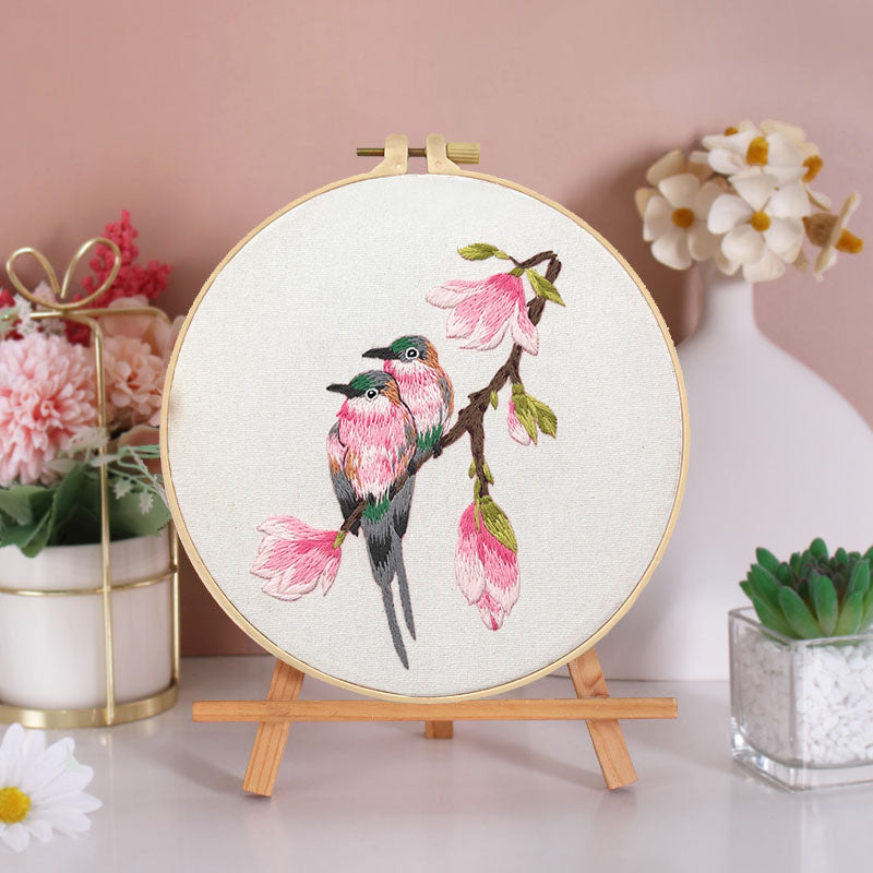 Feathered Friends And Floral Lover Embroidery Kit