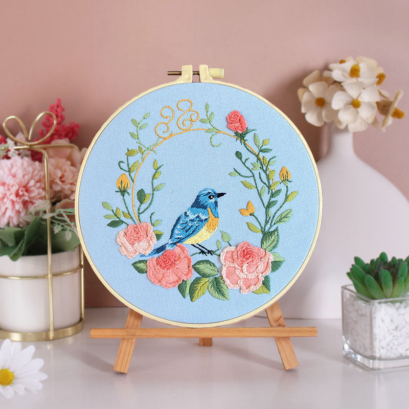 Feathered Friends And Floral Lover Embroidery Kit