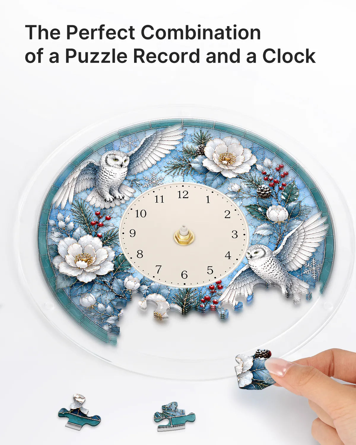 DIY Acrylic Puzzle Clock Kit - Winter Snowy Owls