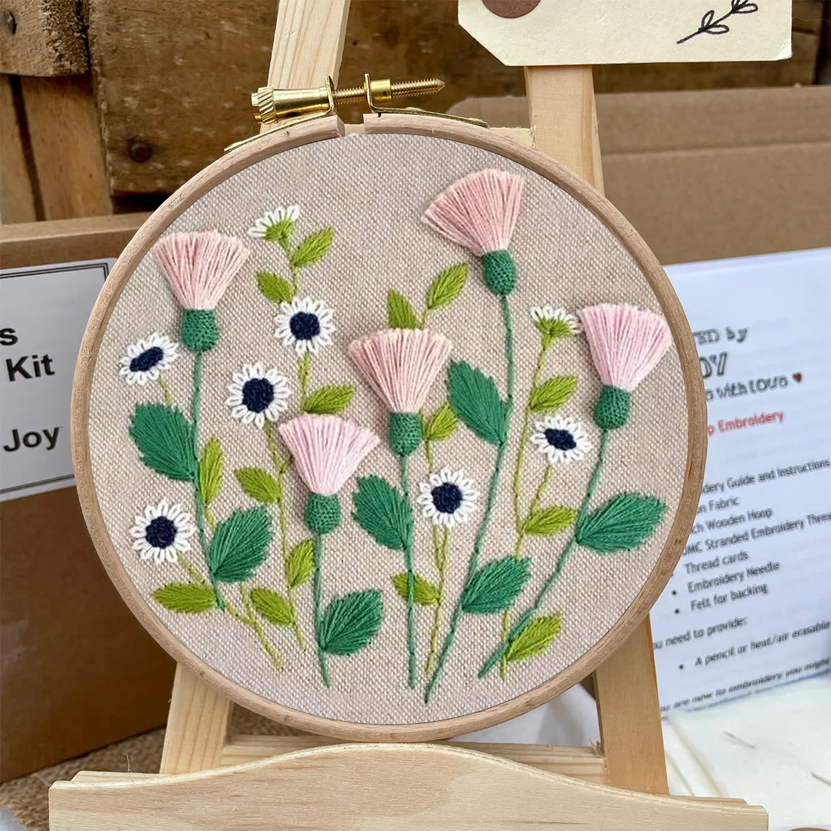 Rubbyoo Embroidery Kit- Pink Floral Pattern | Embroidery Kit For Beginner,Modern  Embroidery
