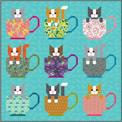 Kittens in Cups Quilt Pattern Template - With Instructions