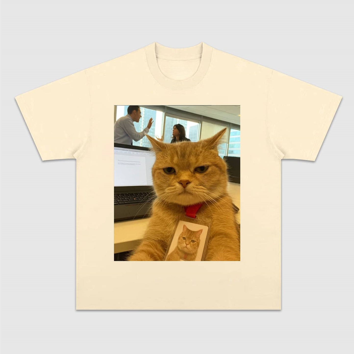 Wacky Office Cat with ID Badge T-shirt
