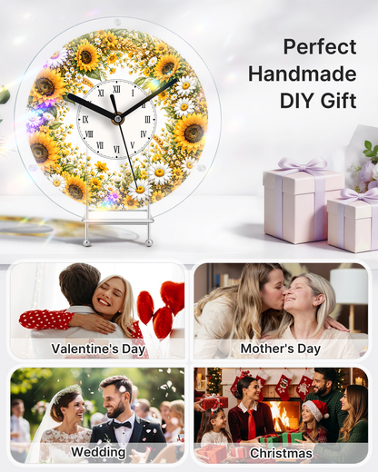 DIY Acrylic Puzzle Clock Kit - Golden Sunflower Field