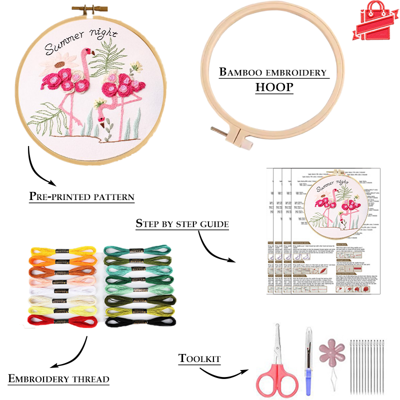 Flamingo Embroidery Kit: Craft Your Tropical-Inspired Masterpiece