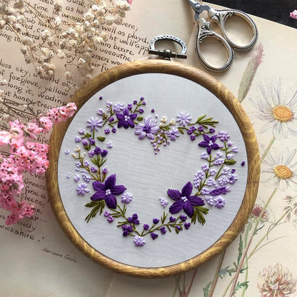 Rubbyoo Embroidery Kit - Purple Floral Heart Wreath