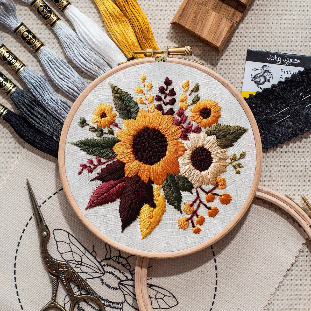 Rubbyoo Embroidery Kit- Sunflower Cluster| For Craft Lover Hand Stitch