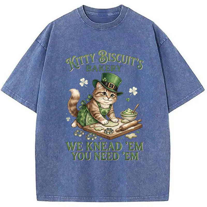 Funny Cat St Patrick's Day Washed T-Shirt