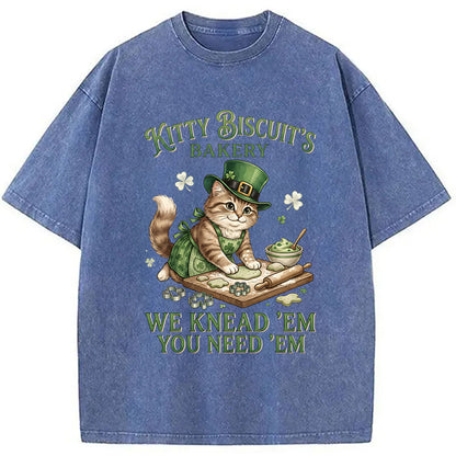 Funny Cat St Patrick's Day Washed T-Shirt
