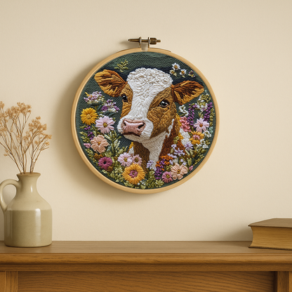 Pasture Charm Cow Embroidery Kit: Stitch the Gentle Soul of the Countryside