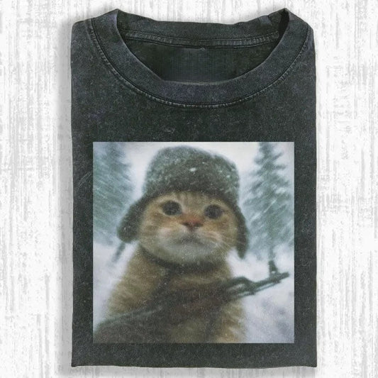 Wacky Cat with Hat in Snow T-shirt