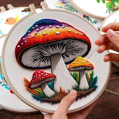 Rubbyoo Embroidery Kit - Cute Colorful Mushrooms