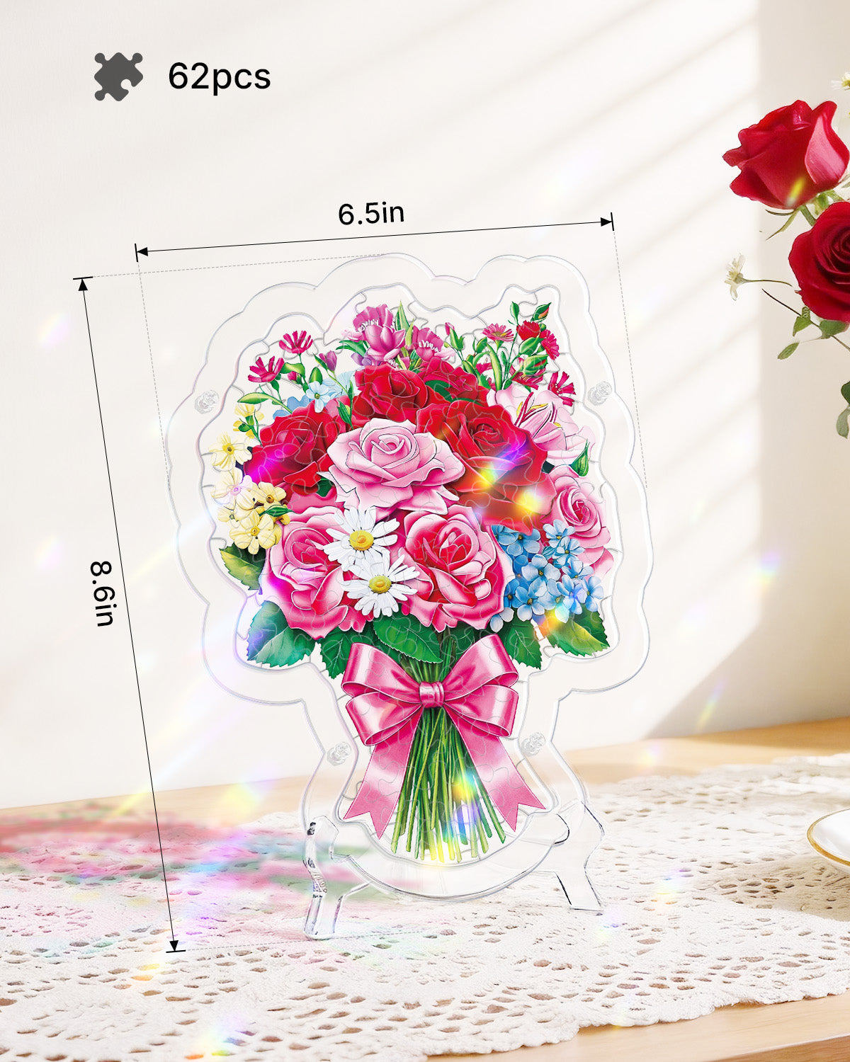 Acrylic Jigsaw Puzzle Suncatcher - Blooming Rose Bouquet