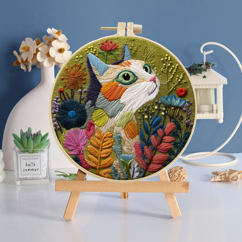 Feline Floral Embroidery Kit