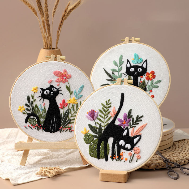 Little Black Cat -Themed DIY Embroidery Kits