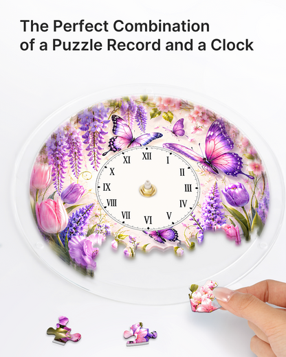 DIY Acrylic Puzzle Clock Kit - Purple Wisteria Butterflies