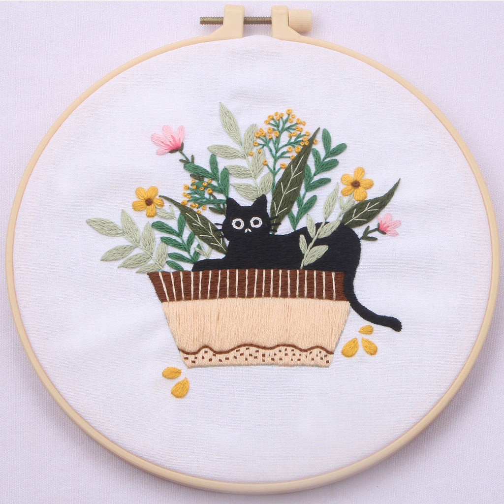 Cute Black Cat Collection with Floral   -Themed DIY Embroidery Kits