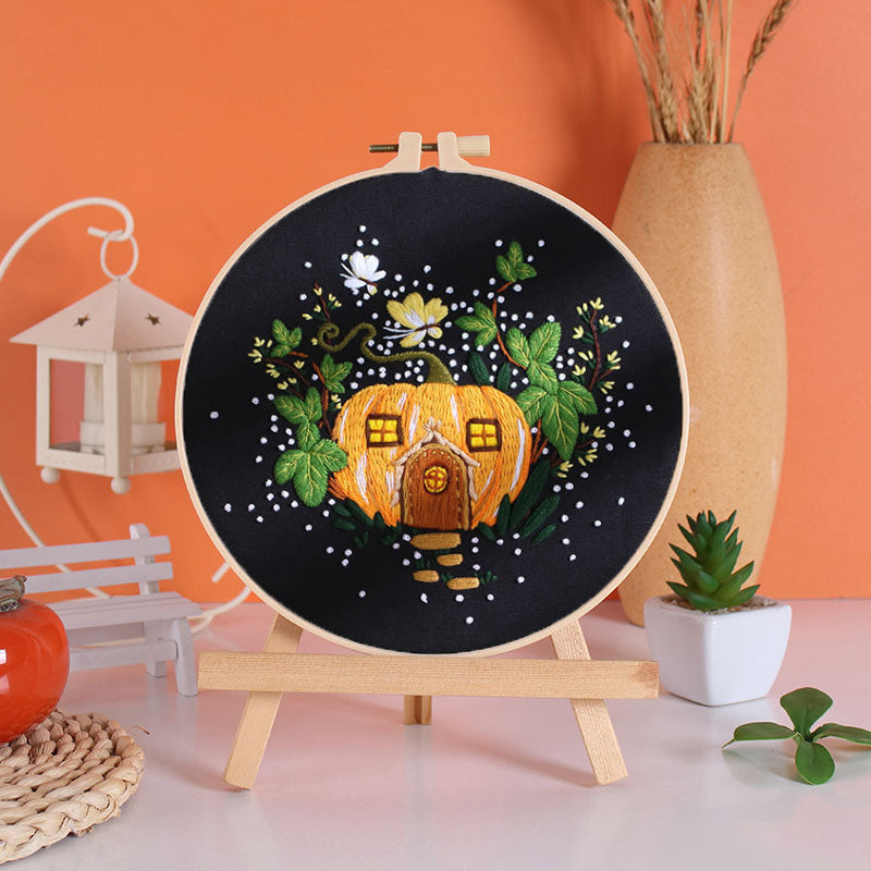 Enchanted Mushroom and Pumpkin House Embroidery Kit: Create Your Fairytale Haven