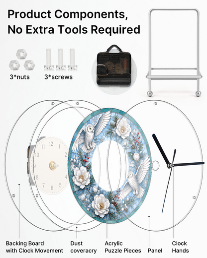 DIY Acrylic Puzzle Clock Kit - Winter Snowy Owls