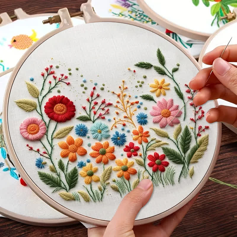 Rubbyoo Embroidery Kit - Meadow Flowers Needlecraft Kit Wall Art