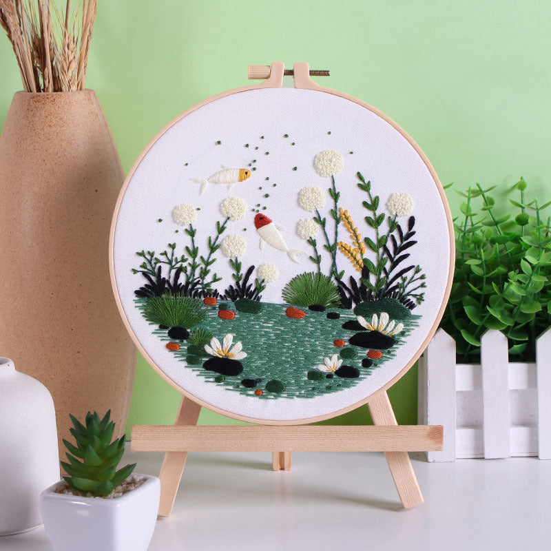 UrCustomHUB “Garden Beneath the Water” Embroidery Kit: Where Fish, Ferns, and Flowers Come Alive