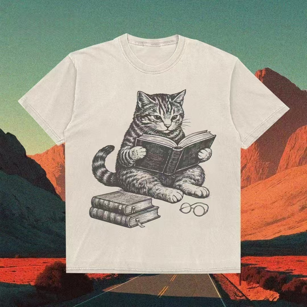 Cat Reading Book T-Shirt
