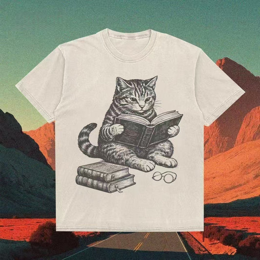 Cat Reading Book T-Shirt