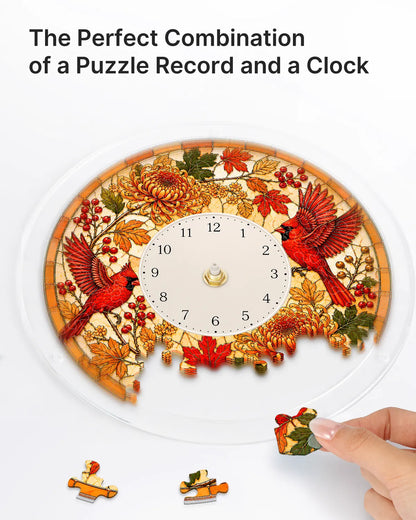 DIY Acrylic Puzzle Clock Kit - Autumn Cardinals Foliage