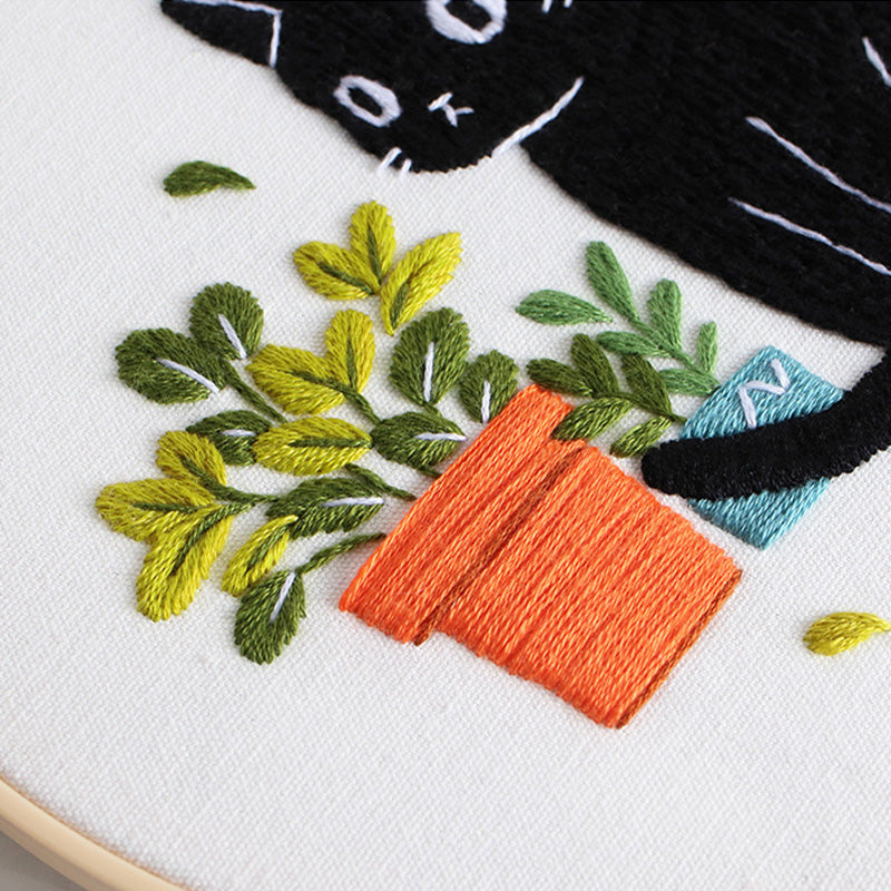 Holiday Black Cats Embroidery Kit