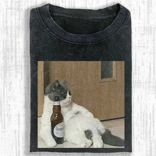 Wacky Drunk Cat with Empty Bottles T-shirt