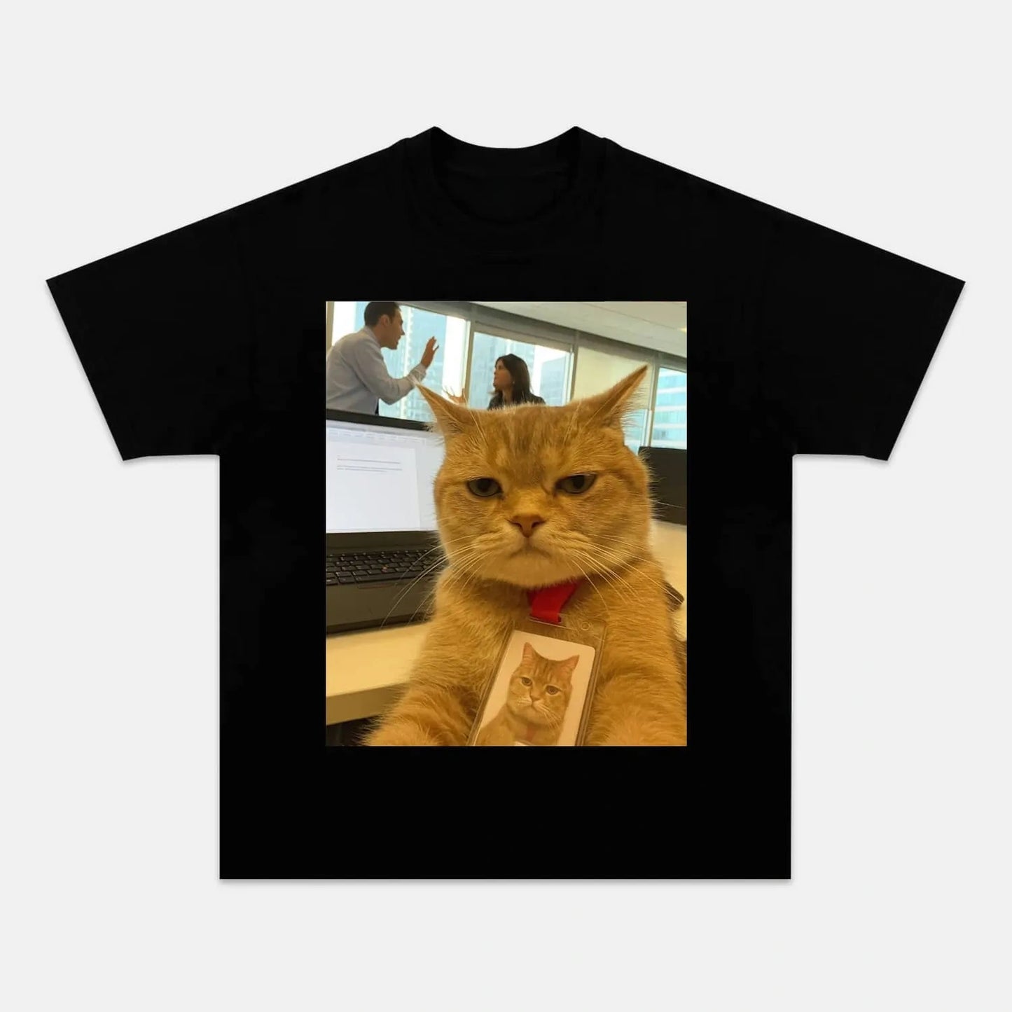 Wacky Office Cat with ID Badge T-shirt