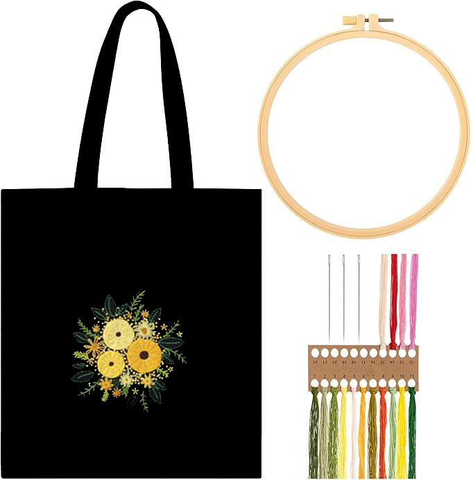 Golden Bloom Embroidered Tote: Embroider Your Unique Style