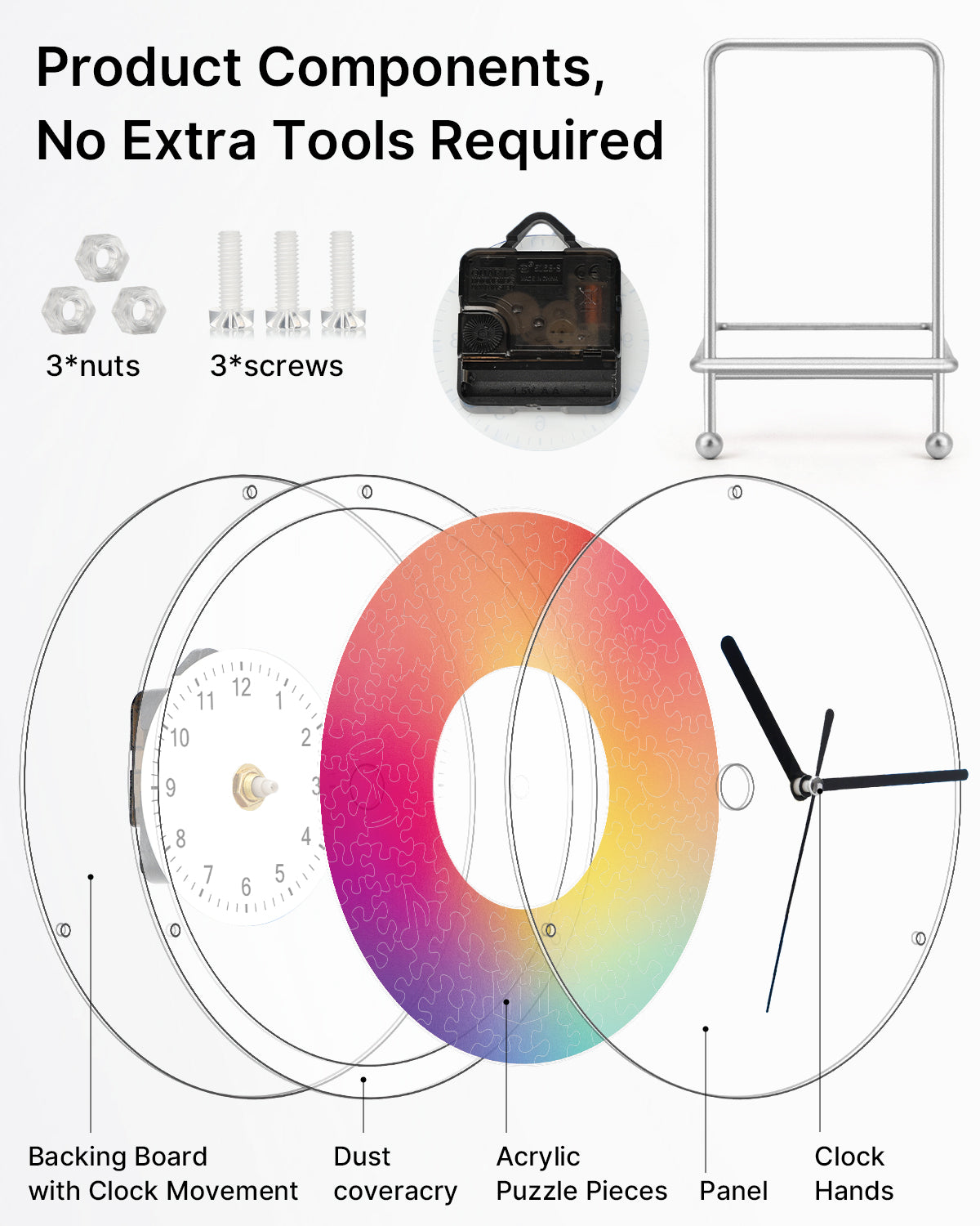 DIY Acrylic Puzzle Clock Kit - Chromatic Blur