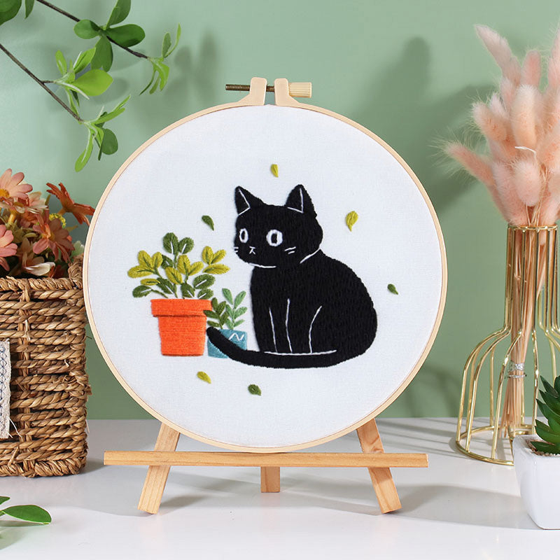 Holiday Black Cats Embroidery Kit