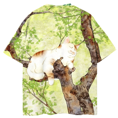 Cat On The Tree Graphic Print T-Shirt