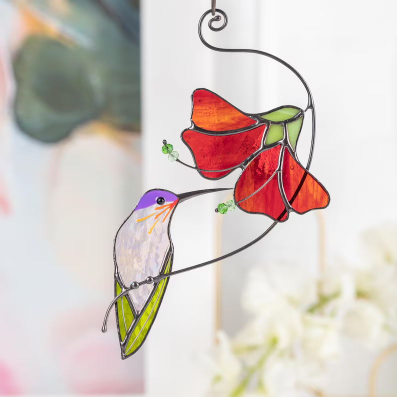 Hummingbird Stained Glass Sun Catcher - Home Decoration