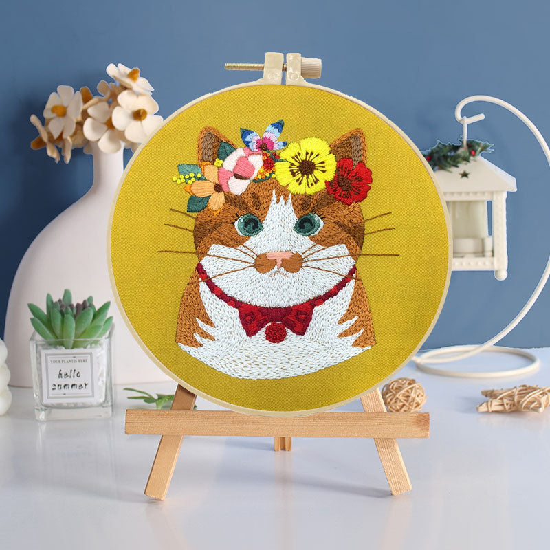 Feline Floral Embroidery Kit