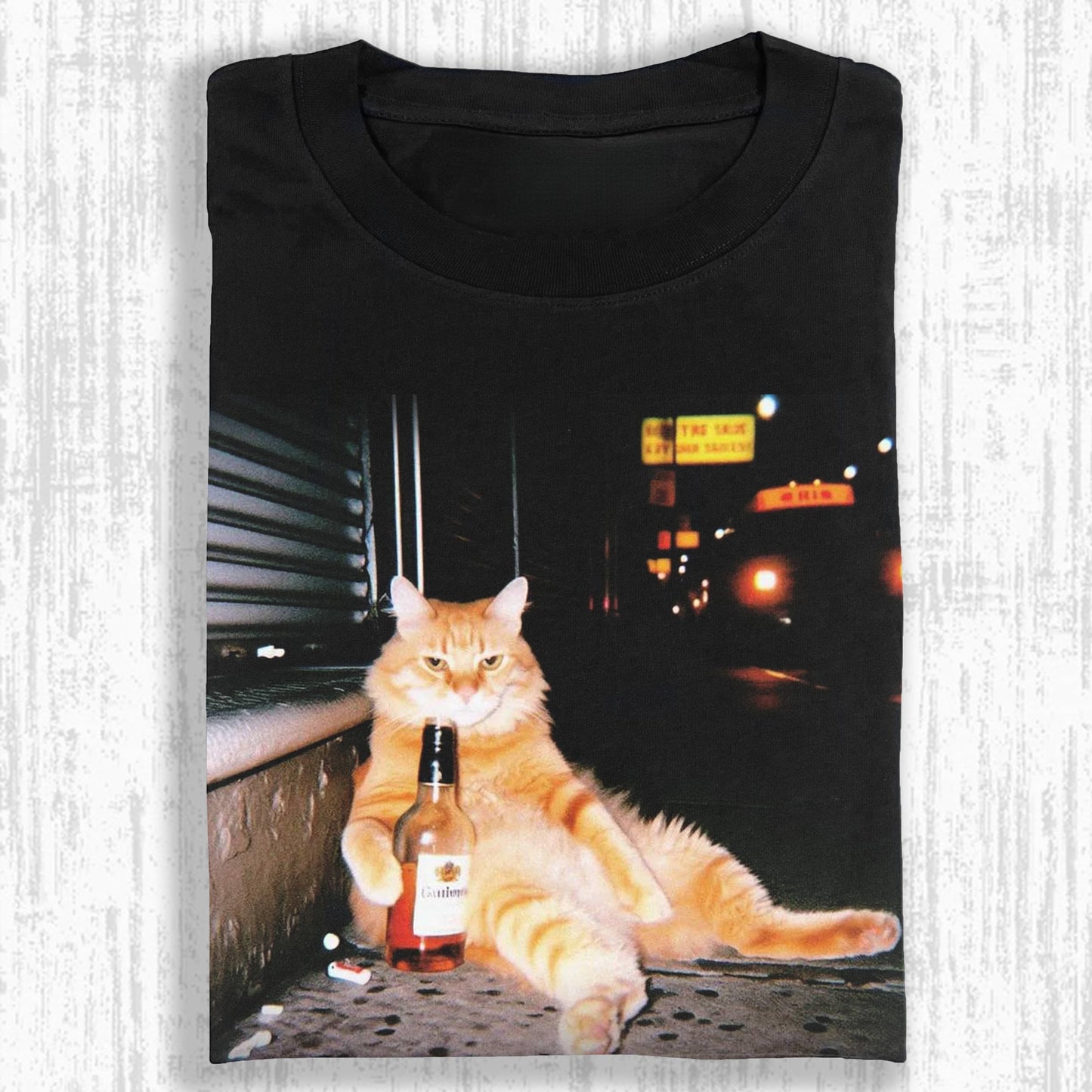 Wacky Drunk Cat with Bottles T-shirt