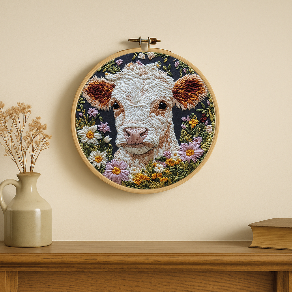 Pasture Charm Cow Embroidery Kit: Stitch the Gentle Soul of the Countryside