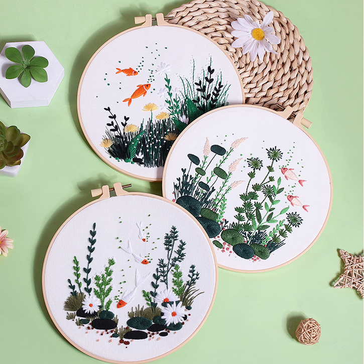 UrCustomHUB “Garden Beneath the Water” Embroidery Kit: Where Fish, Ferns, and Flowers Come Alive