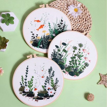 UrCustomHUB “Garden Beneath the Water” Embroidery Kit: Where Fish, Ferns, and Flowers Come Alive