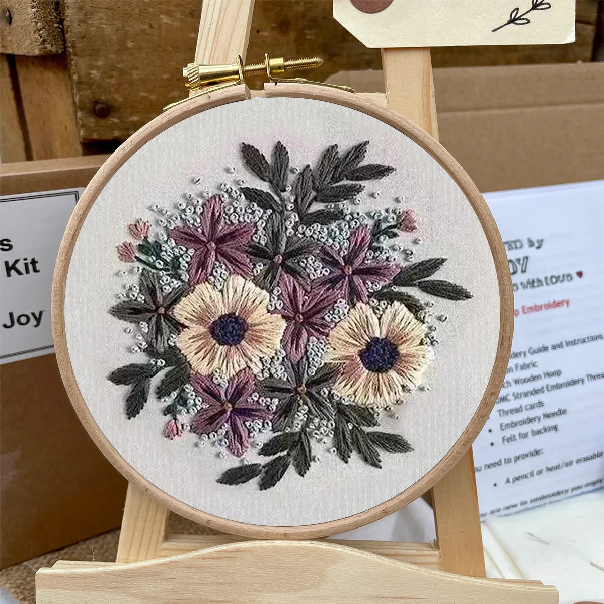 Rubbyoo Embroidery Kit- Purple Flower Design | Diy Craft Kits,Hand Stitch,For Craft Lover
