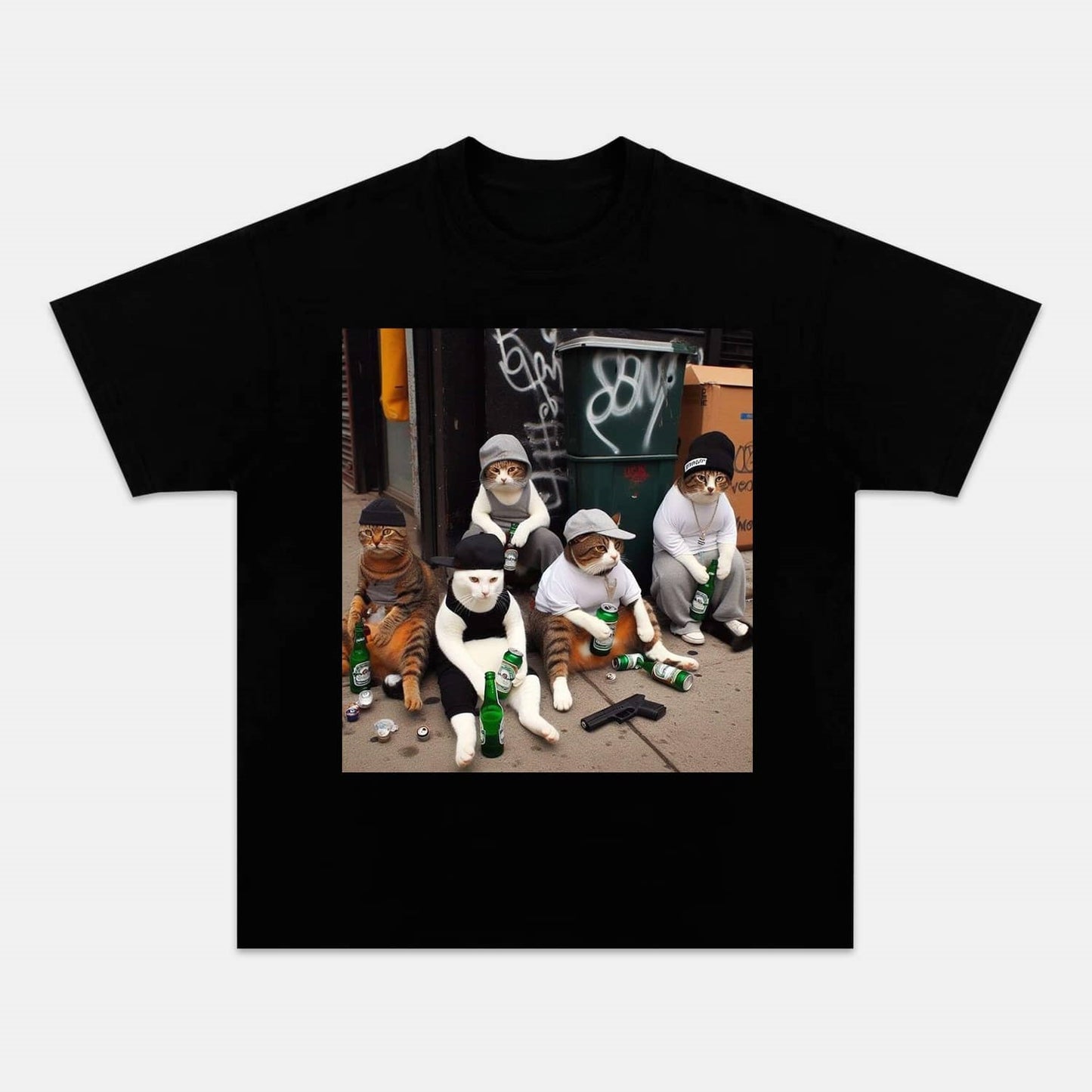 Wacky Cat Gangster Scene T-shirt