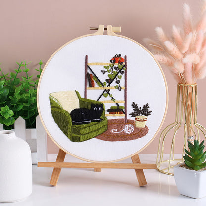 Cozy Black Cat Nook - Themed DIY Embroidery Kits